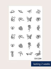 Herbal Juice Semi-Permanent Tattoo Sticker Rose Butterfly Marine Life Planet Plant Pattern 14 Days No Fading Music Festival Party Gift Finger Body Temporary Tattoo Sticker 1pc/Pack - Blue - View 9