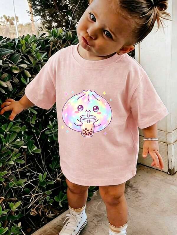 [Cotton T-Shirt]Young Girl Printed Pullover Short-Sleeved T-Shirt, A Summer Gift For Children.