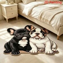1pc Cute French Bulldog Shaped Cartoon Rug, 2D Realistic Printing Process, Vividly Depicting Two Adorable French Bulldog Images, Unique 3D Design, Breaking The Monotony Of Traditional Regular Rugs. Soft Plush Texture, Comfortable And Skin-Friendly Foot Feel, Washable Design, Easy Daily Care, Resistant To Dirt - A - View 4