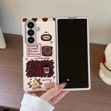 3D Dessert Coffee Bear Leather Texture Phone Case With Plush Bear Lanyard For Samsung Galaxy Z Fold3/Galaxy Z Fold4/Galaxy Z Fold5/Galaxy Z Fold6/Galaxy Z Fold7/8 Retro Cute Foldable Screen Protective Shell - Multicolor - View 4