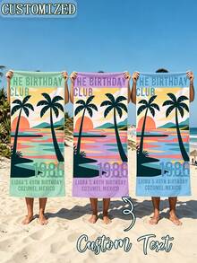 客製化生日沙灘巾 The Birthday Club Towel,生日旅行禮物,30歲 40歲 50歲生日派對小禮,海灘度假禮物,泳池用 - 彩色 - 查看 2