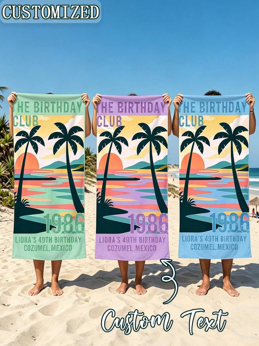 客製化生日沙灘巾 The Birthday Club Towel，生日旅行禮物，30歲 40歲 50歲生日派對小禮，海灘度假禮物，泳池用