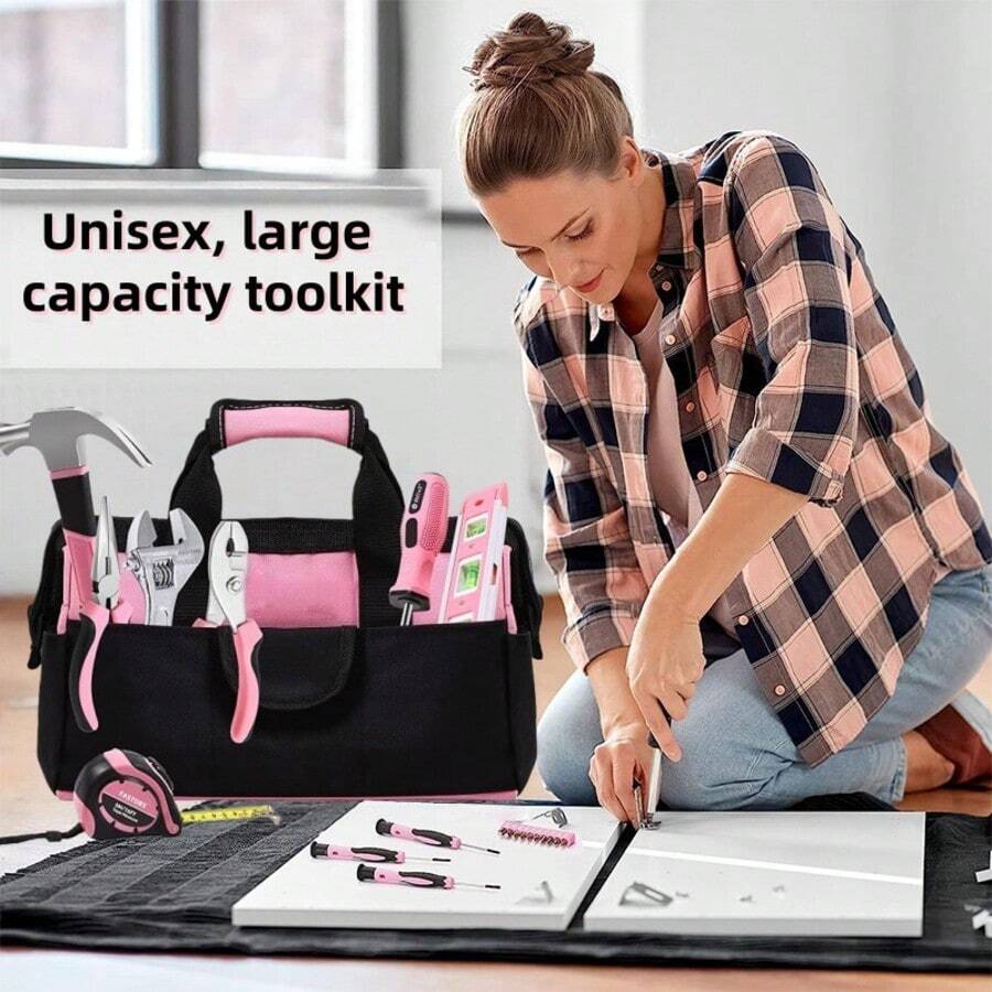 Pink Large Capacity Tool Bag, Wear Resistant Waterproof Hardware Storage Bag For Electrician Carpenter - B - View 1