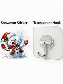1pc Funny Snowman Sticker (Wearing Red Christmas Hat And Red Scarf), Christmas Static Cling Window Decal, Double-Sided Visible, Reusable No Residue, Removable Sticker, Suitable For Home Living Room, Holiday Party Glass Decoration - Multicolor - View 2