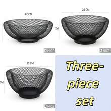 Black Metal Fruit Basket, Round Hollow Mesh Countertop Fruit Bowl, 3 Sizes Available, Fruit Holder With Stable Base, Ventilated Metal Storage Bowl For Fruits, Snacks And Tabletop Home Decorations - Black - View 16
