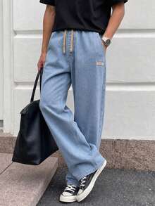 DAZY Men's Casual Drawstring Elastic Waist Washed Denim Pants For Daily Wear - Blue - View 3