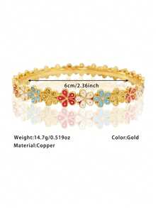 5-Piece 21K Gold Plated Banajer Bangle Set, Rust-Resistant Gold Alternative Colorful Enamel Flower Beaded Ball Stackable Bracelet Fine Jewellery - Floral Combination Bracelet - View 6