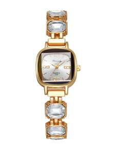 Women's Exquisite Square Digital Dial Bracelet Watch, Fashion Cut Rhinestone Inlaid Quartz Watch, Gift For Girlfriend (1pc/Set) Watch Box Not Included - White - View 9