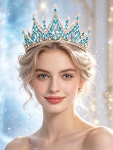 1pc Bridal Wedding Crown Headpiece Crystal Rhinestone Hair Hoop New Style Tiara - 44023 Lake Blue - View 2
