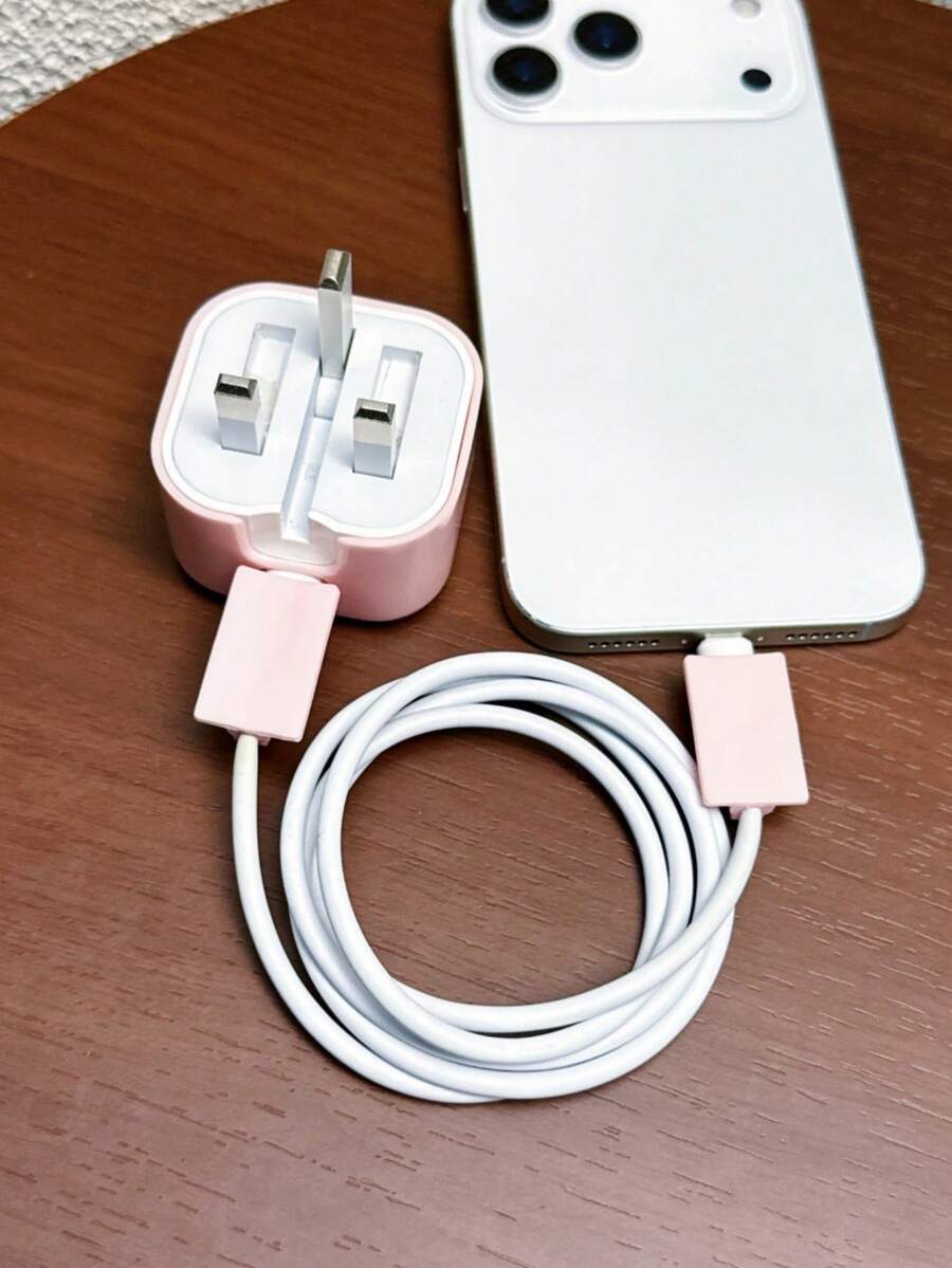 3pcs Pink TPU Data Cable Charger Protector Set Compatible With UK Standard 20W Apple Fast Charger 20W UK Standard Charger Anti-Break Charger Protector - Pink - View 1