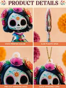 Colgante decorativo de calavera de acrílico, adecuado para el Día de los Muertos, Halloween, Carnaval, decoración de fiesta de Navidad, decoración del hogar y ventanas, decoración de oficina, decoración de aula, con hilo dorado, adecuado para Halloween en el hogar y la escuela - Talla única - Ver 10