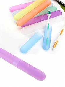 5/2/1pc Random Color Portable Travel Toothbrush Set, Candy Color Matte Felt Toothbrush Head Protective Cover, Dust-Proof Toothbrush Storage Box - Multicolor - View 5