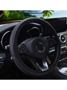 One New Leather Steering Wheel Cover Featuring A 3D Embossed Grid Pattern, Offering Comfort And Softness; Designed For Car Interiors Without An Inner Ring, Suitable For 14.5–15-Inch Steering Wheels. An Automotive Interior Accessory. - Multicolor - View 13