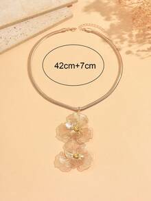 1pc Minimalist Elegant Design Metal Hollow Flower Pendant With Gold Chain Necklace, Women's Neck Jewelry, Suitable For Daily Commute, Dating And Vacation Wear - Gold - View 4