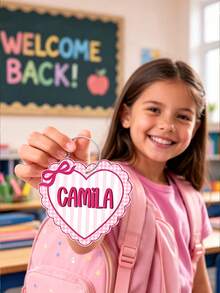 Personalized Girls Acrylic Name Tag: Cute Heart Backpack Keychain With Contact Info, Back To School Backpack Name Tag, Diaper Bag Tag - Multicolor - View 6