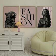 1/3 Pcs Frameless Sexy Stockholm Pink Black Leopard Print Y2K Canvas Wall Art, Girly Gallery Decor For Bedroom Dorm Apartment Living Room Kitchen, Room Decor Bedroom , Prints For Wall, Vintage Decor, Best Gift Choice - Multi-color - View 2