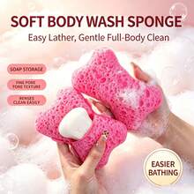 Soap Pocket Exfoliating Bath Sponge, Loofah Texture Mesh Body Scrubber, Soap Liquid Injectable Bath Sponge, Rich Lather, Gentle Deep Exfoliation, Unisex Bathing Supplies, Suitable For Adults, Men, Women And Teenagers, Light Color - Multicolor - View 1