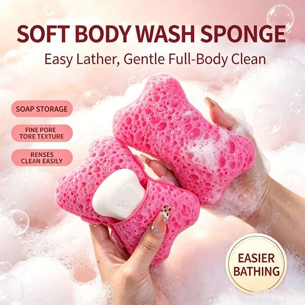 Soap Pocket Exfoliating Bath Sponge, Loofah Texture Mesh Body Scrubber, Soap Liquid Injectable Bath Sponge, Rich Lather, Gentle Deep Exfoliation, Unisex Bathing Supplies, Suitable For Adults, Men, Women And Teenagers, Light Color