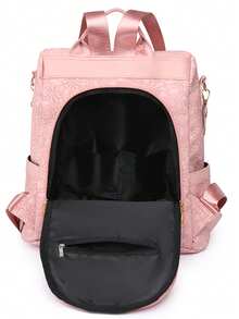 Mochila de viaje diario de moda con gran capacidad y diseño antirrobo en bloques de color - Rosa - Ver 8