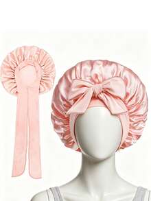 1pc Satin Silk Sleep Cap, Adjustable Drawstring Bow Design Hair Protection Bonnet, Soft High Elastic Night Headwrap, Suitable For Women Long Curly Hair, Salon-Grade Sleep Hair Cover, For Daily Home Wear - Multicolor - View 8
