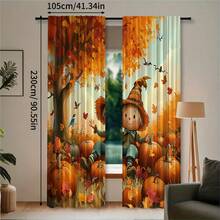 2 Stück ländliche Vogelscheuche & Ahornblatt Muster halbtransparente Vorhänge, 90GSM Polyester halbtransparent Sichtschutz, einfache Installation, schnelltrocknend, waschbar & farbecht, leichte abnehmbare Vorhänge, geeignet für Zuhause, Zimmer, Küche und andere Trennwände oder Dekoration - Verschiedenfarbig - Übersicht 13