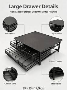 Countertop Coffee Capsule Storage Organizer, 2 Styles Available, Rectangle Rust‑Proof Iron Coffee Storage Rack With Pull‑Out Coffee Capsule Storage Drawer, Kitchen Countertop Organizer For Coffee Capsules Storage And Coffee Machine Display - Black - View 6
