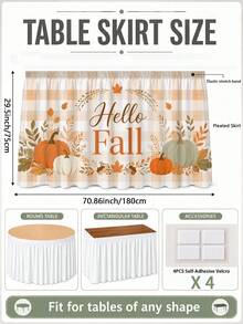 1PC Hello Fall Pumpkin Table Skirt, Cream Beige Farmhouse Polyester Ruffled Rectangular Table Cover With Autumn Wreath Maple Leaves Acorn & Orange Green Pumpkin Print, Seasonal Buffet Table Decor For Thanksgiving, Kitchen & Harvest Party - Multicolor - View 12