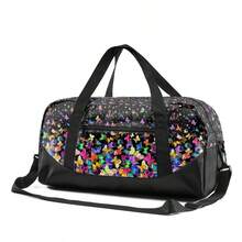 Colorful Butterfly Print Duffle Travel Bag For Girls And Kids, Black Zip Carryall With Top Handles, Shoulder Strap And Front Pocket For Weekend Trips - BUTTERFLY-19 - View 9