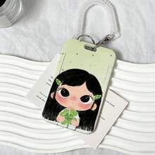 Macaron Color Big Eye Cartoon Girl Vertical Card Holder, Transparent Spring Ring Lanyard ID Badge Holder, Keychain, Student Back To School Stationery - Multicolor - View 5