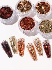 6pcs/Pack Shiny Autumn Hexagon Nail Glitter, Red Brown Gold Bronze Metallic Hexagon Nail Glitter, Suitable For Thanksgiving Wedding Holiday Nail Decoration - Multicolor - View 6