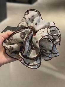 1pc Vintage Delicate High-End Korean Multi-Layer Chiffon Printed Ruffle Elastic Hair Scrunchie Beauty Home Hair Accessories Hair Ties School - Brown Ruffled Hair Tie - View 6
