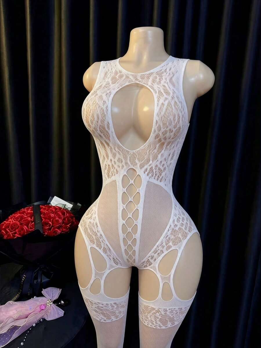內衣套裝/角色扮演服裝 外罩衫 彈性魚網連身內衣女款及女孩比基尼 - 白色 - 查看 1