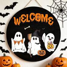 Cross-Border New Halloween Cute Cartoon Ghost Wooden Hanging Sign, Holiday Party Wall Decor, Wooden Craft Wall Hanging Decoration - A - View 8