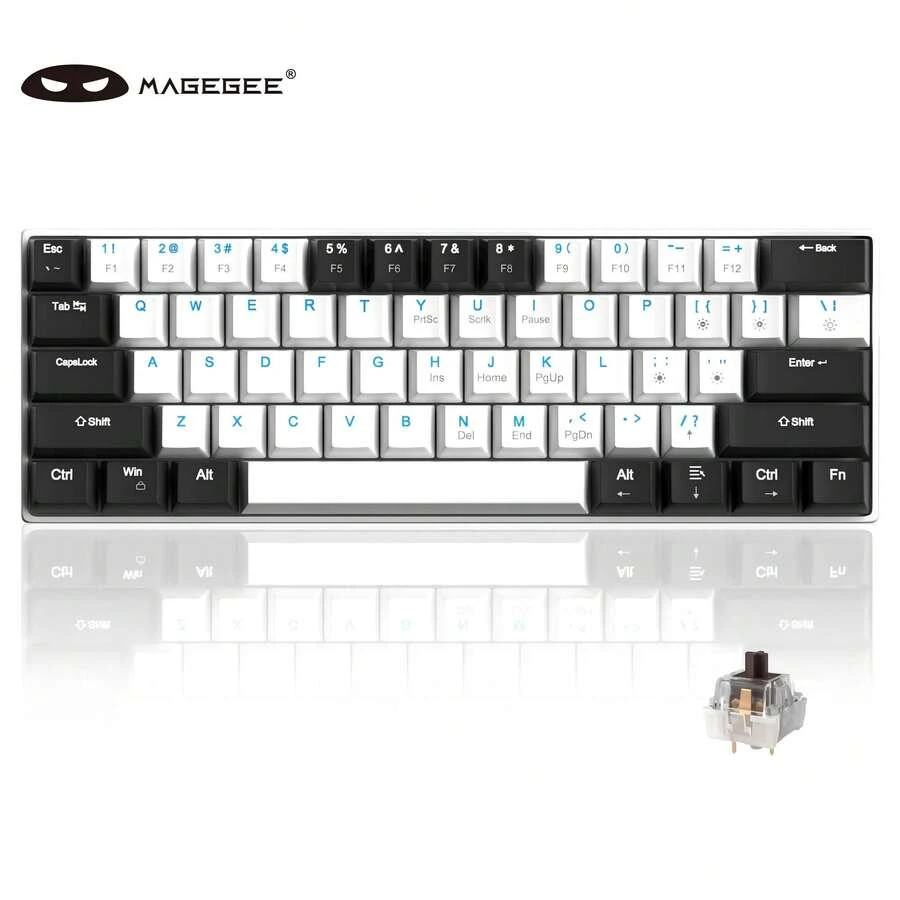 MageGee Star61 Mini 60% RGB Gaming Mechanical Keyboard 61 Keys Wired USB-C Multi-Device Gaming Keyboard Customizable Keycaps Suitable For Laptop PC Computer Gamers [Black & Blue: Brown Switch]