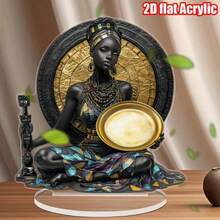 2D平面 1件裝非洲女性壓克力材質桌面裝飾品，附底座，復古風，適合客廳、辦公室、居家裝飾 - F - 查看 1