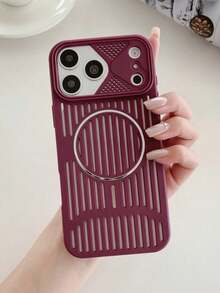 CteGlodrix 1pc Ultra‑Thin Hollow Heat Dissipation Magnetic Phone Case, Shockproof Protective Cover Compatible With IPhone 17 Pro Max,16,15,14,13 Pro - Burgundy - View 7