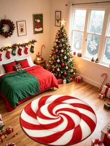 1pc Red And White Candy Christmas Carpet, Rug, Mat, Home Decor, Area Rug, Outdoor Mat, Home Decor, Area Rug, Bedroom Carpet, Washable Carpet - Multicolor - View 4