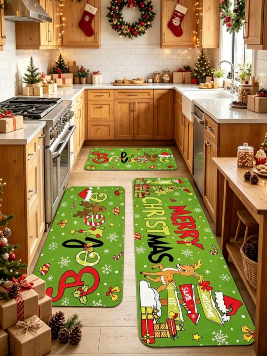 1/2pcs Christmas Kitchen Decor Rug, Living Room Rug, Bedside Plush Rug, Autumn/Winter Rug, Thick Rug, Large Living Room Rug, Bedroom Rug, Living Room Home Decor, Outdoor Rug, Washable Rug - Multicolor - View 1