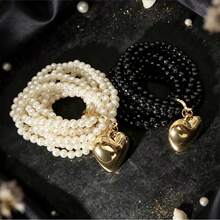 Multi-Layer Faux Pearl Large Heart Pendant Bracelet, Vintage Luxury Chain Can Be Wrapped Around Wrist, Suitable For T-Shirts, Sweaters, Dresses, Daily Commute, Date Outfits, Versatile And Eye-Catching - Multicolor - View 1