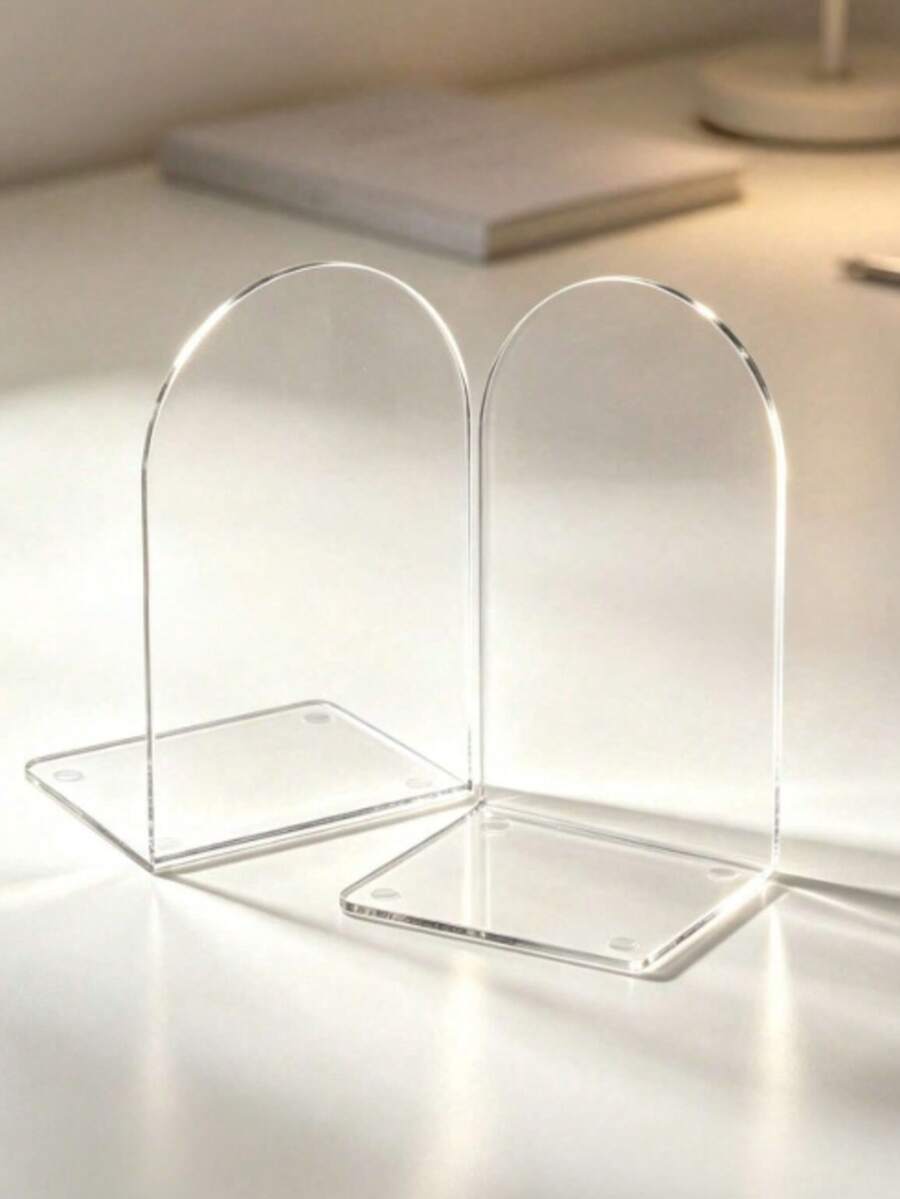 2/4/8pcs 3mm Thick 10*10*10cm L-Shaped Clear Acrylic Bookends, Heavy Duty Stable With 4 Anti-Slip Pads, Minimalist Desktop Storage Book Support, Suitable For Home Office Library - Clear - View 1