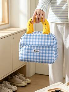 6/1pc Plaid/Solid Color Digital Print Handle Lunch Bag, Zipper Sealed Insulated Leak-Proof Portable Lunch Box, Suitable For School, Office, Picnic, Travel, Daily Use, All Seasons, Back To School Gift - Multicolor - View 12