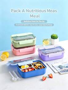1pc 720ml Adult Lunch Box With Utensils And Leak-Proof Lid, 3-Compartment Divided Lunch Box, 1pc Durable 304 Stainless Steel Leak-Proof Lunch Box With Stainless Steel Utensils, Easy To Clean, 1pc Insulated Food Container, Vacuum Lunch Box - Multicolor - View 6