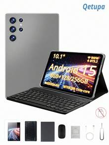 Qetupa 10.1 Inch Android 15 Tablet, Equipped With Protective Case, Screen Protector, Keyboard And Mouse, 8GB RAM + 128GB/256GB Storage (Supports 1TB Expansion), MTK8788 Octa-Core Processor, 5MP Front Camera And 13MP Rear Camera, 6000mAh Battery - Grey - View 2