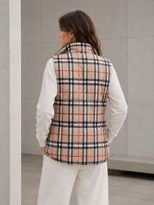 Women's Reversible Vest, 2-In-1 Sleeveless, One Side Plain, One Checkered. Loose Fit. - Green - View 4