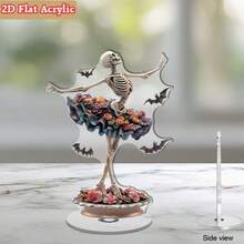 2D平面哥德風芭蕾骨架旋轉飾品－附壓克力支架旋轉底座，適合桌面裝飾－萬聖節、復活節與亡靈節旋轉效果－現代哥德風裝飾－易清潔裝飾品，適合擺放在層架與壁爐 - E - 查看 5