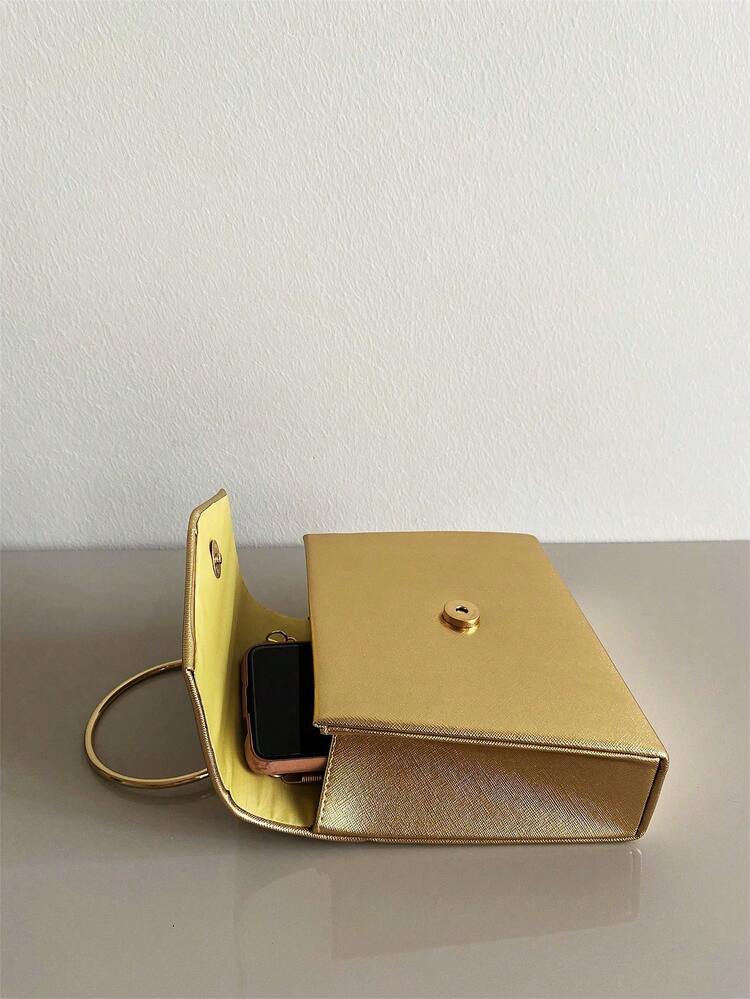 Large Capacity Elegant Evening Clutch, Sparkling Women's Handbag, Fashionable Flap Design, Luxurious Texture, Perfect For Various Occasions, Ideal Accessory For Weddings And Parties - Gold - View 6