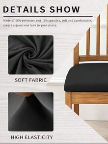 Elastic Stretch Dining Chair Seat Cover | Breathable Milk Silk Material, Removable Washable Chair Cushion Slip Cover, Universal Fit Dining Seat Protector. - Black - View 3