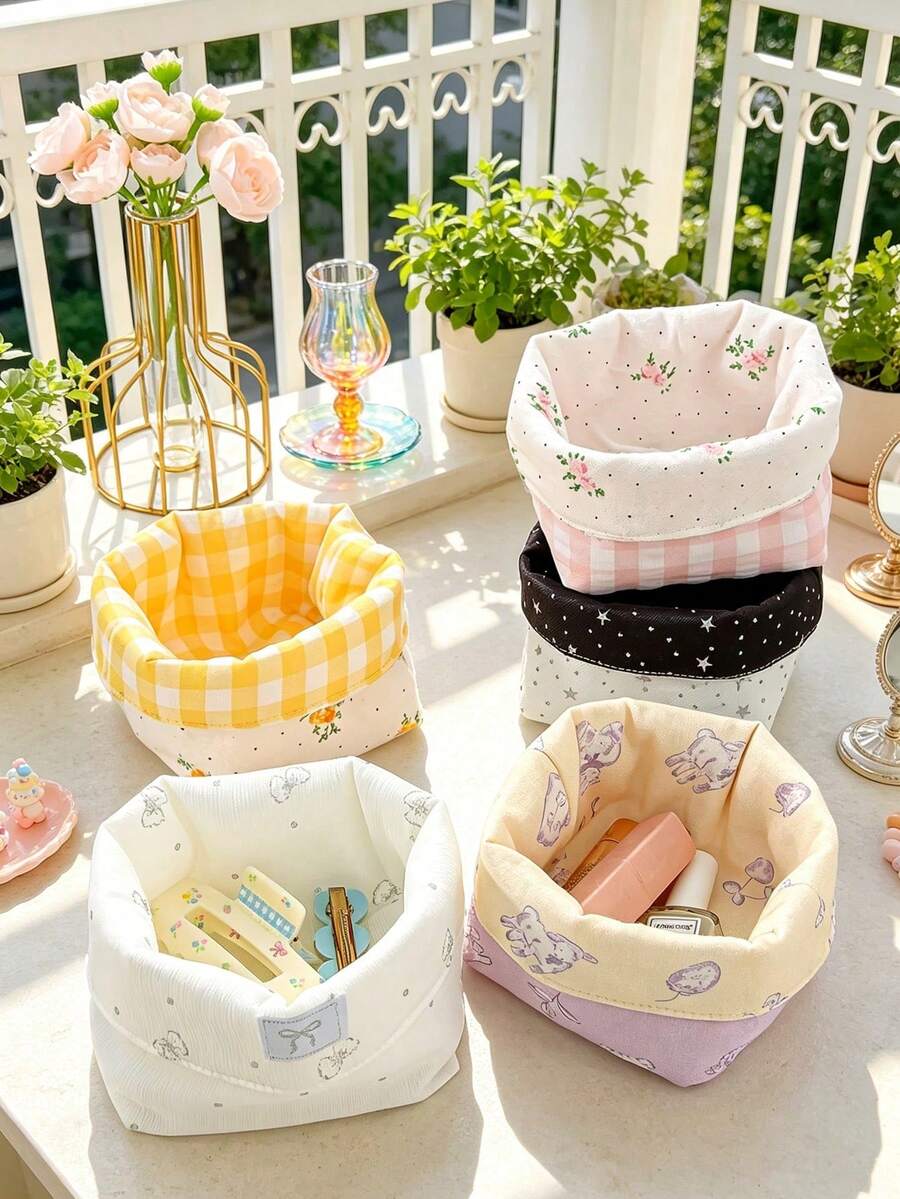Cute Bow Star Storage Bucket Portable Multi Functional Mini Storage Bucket Makeup Brush Rack Skincare Box Foldable Storage Box,Storage Bags - Multicolor - View 1