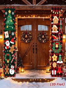 Christmas Hanging Banner Porch Sign & Christmas Stree Snow Pattern Backdrop For Home Yard Indoor Outdoor Wall Door Party Decorations - Christmas D - View 6