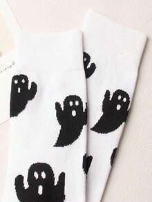2 Pairs Women's Humorous Ghost Pattern Mid-Calf/Short Socks, Suitable For All Seasons, Casual And Cute, Perfect For Daily Wear - Multicolor - View 3